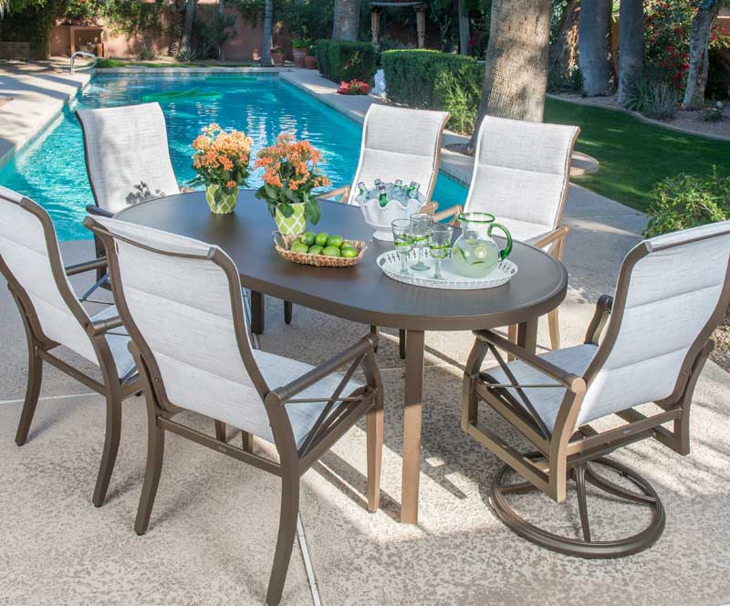 Andover Padded Sling Aluminum Low Back Dining Chair by Woodard - Image 12